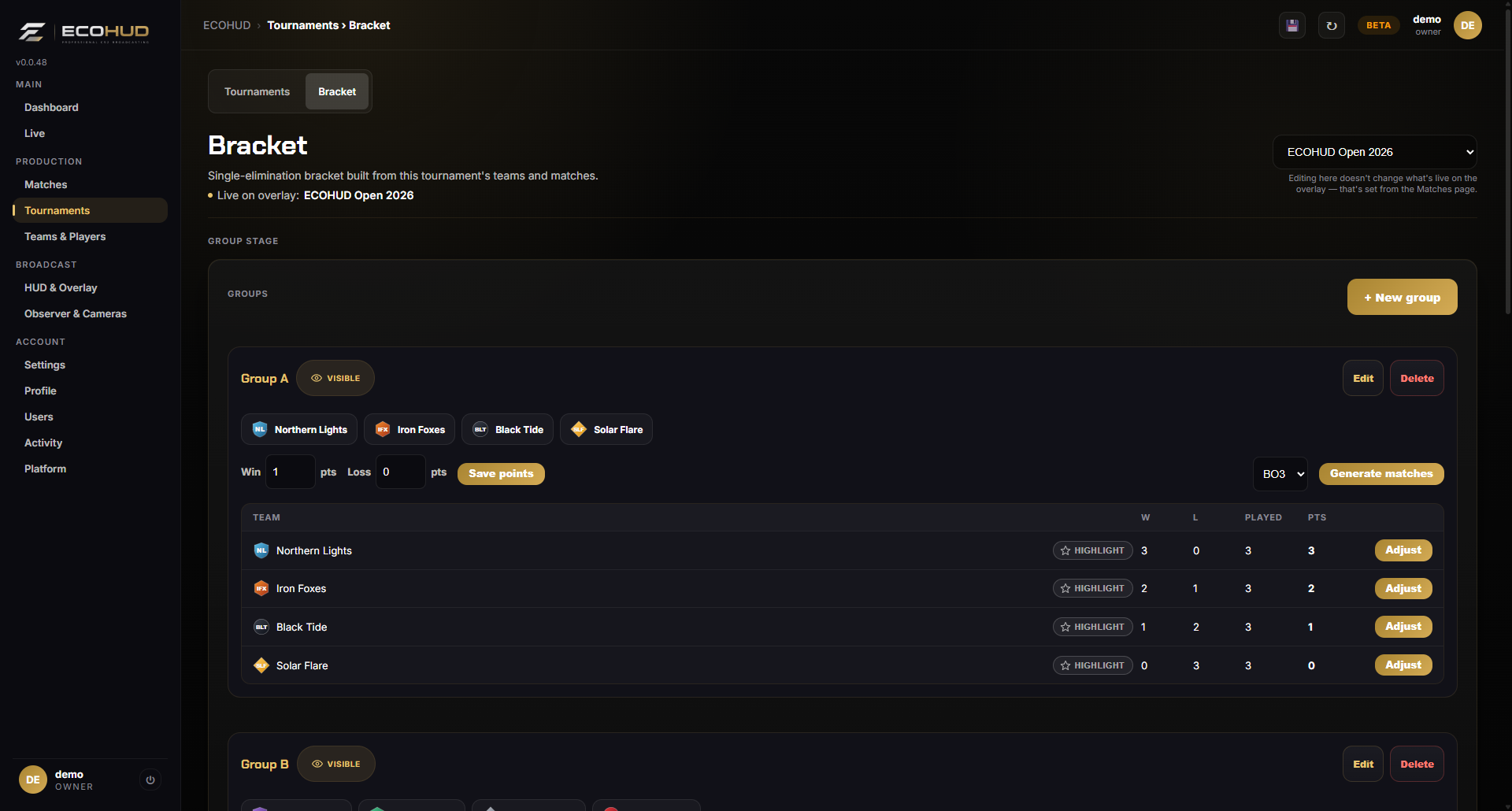 Groups and bracket tools