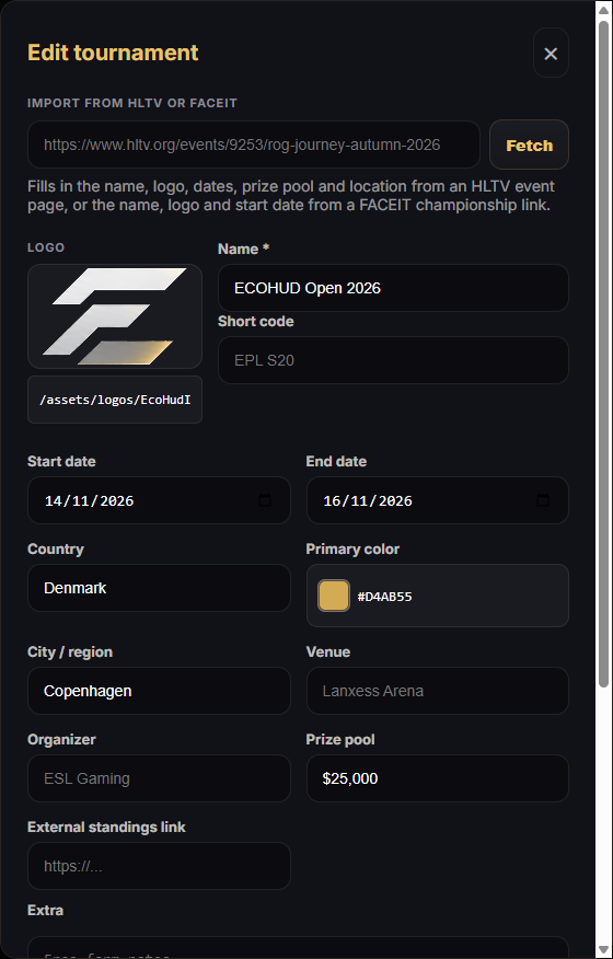 Tournament details